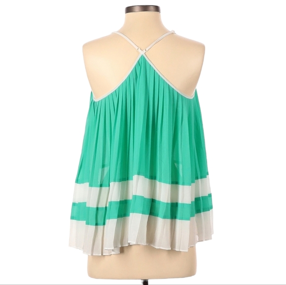 Naked Zebra Sleeveless Blouse Size S Turquoise A-Line Top Pleated Racer Back - Picture 2 of 6